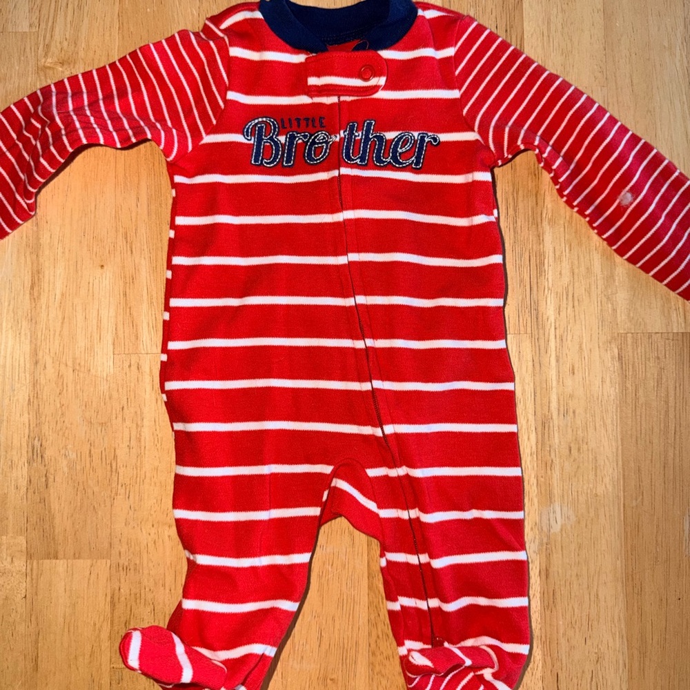NWT Carter's Red and White Striped  “Little Brother” Footie pajamas